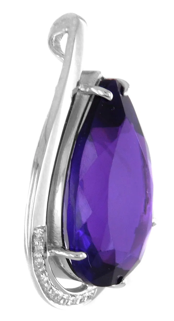 10-12cts Pear Shape Amethyst Pendant in Sterling Silver With White Diamond Accents