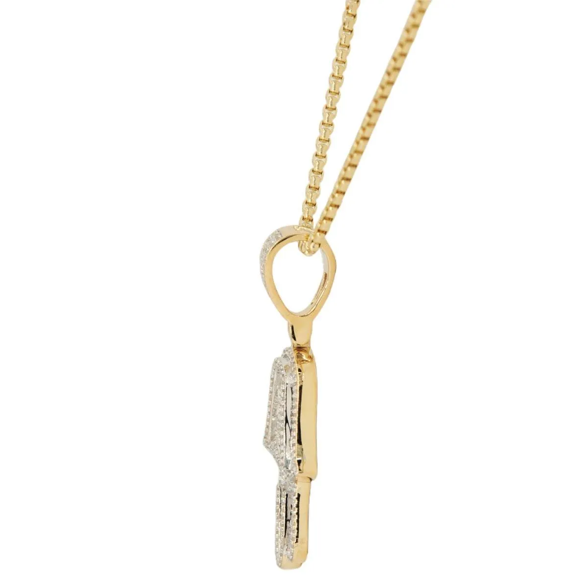 10k Yellow Gold 0.70cttw 3D Hamzah Hand Pendant and 1.5mm Venetian Box Chain Bundle 18" 20” 22” 24”