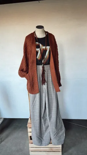 122320 PLAID WIDE LEG PANTS