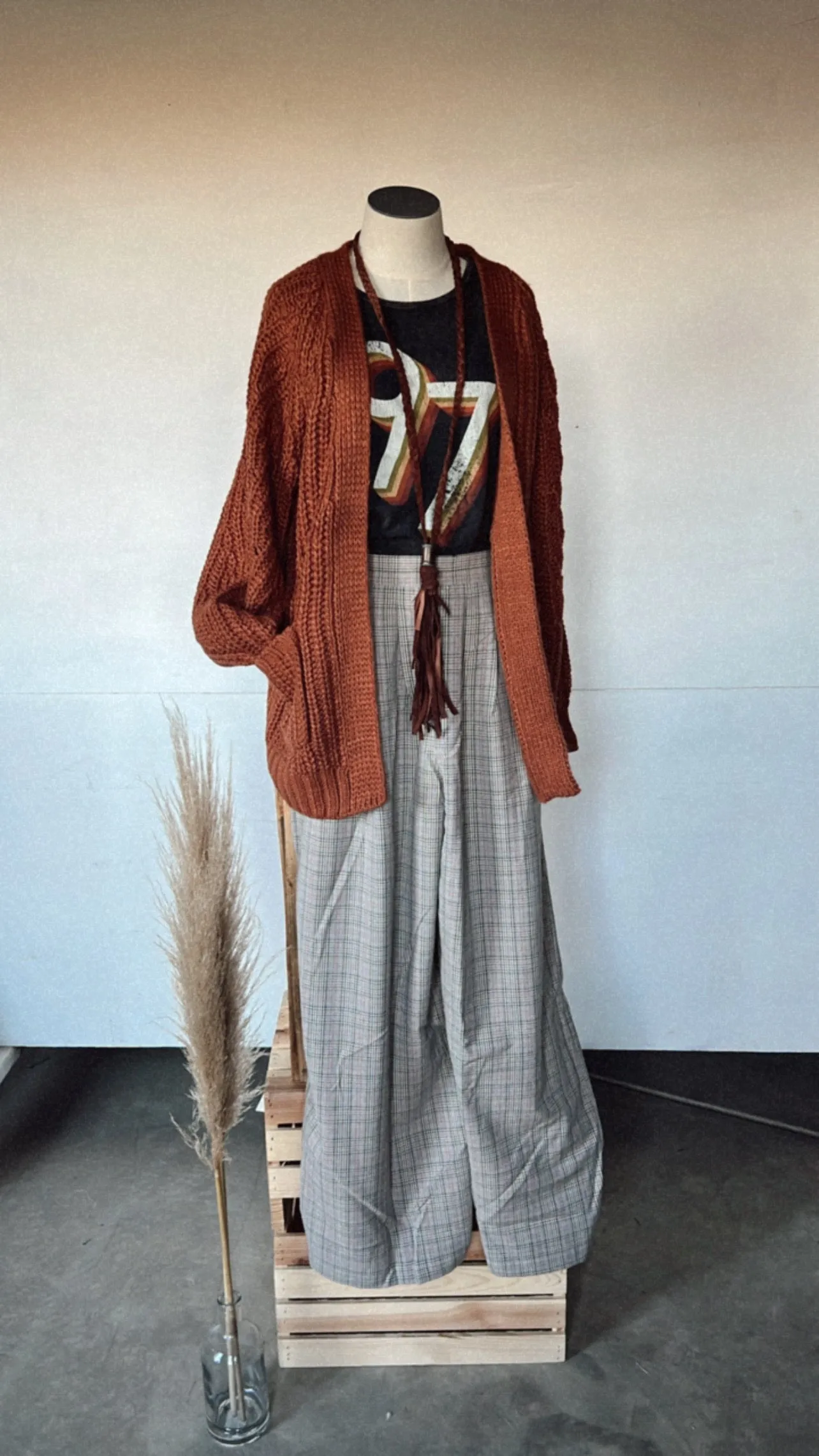 122320 PLAID WIDE LEG PANTS