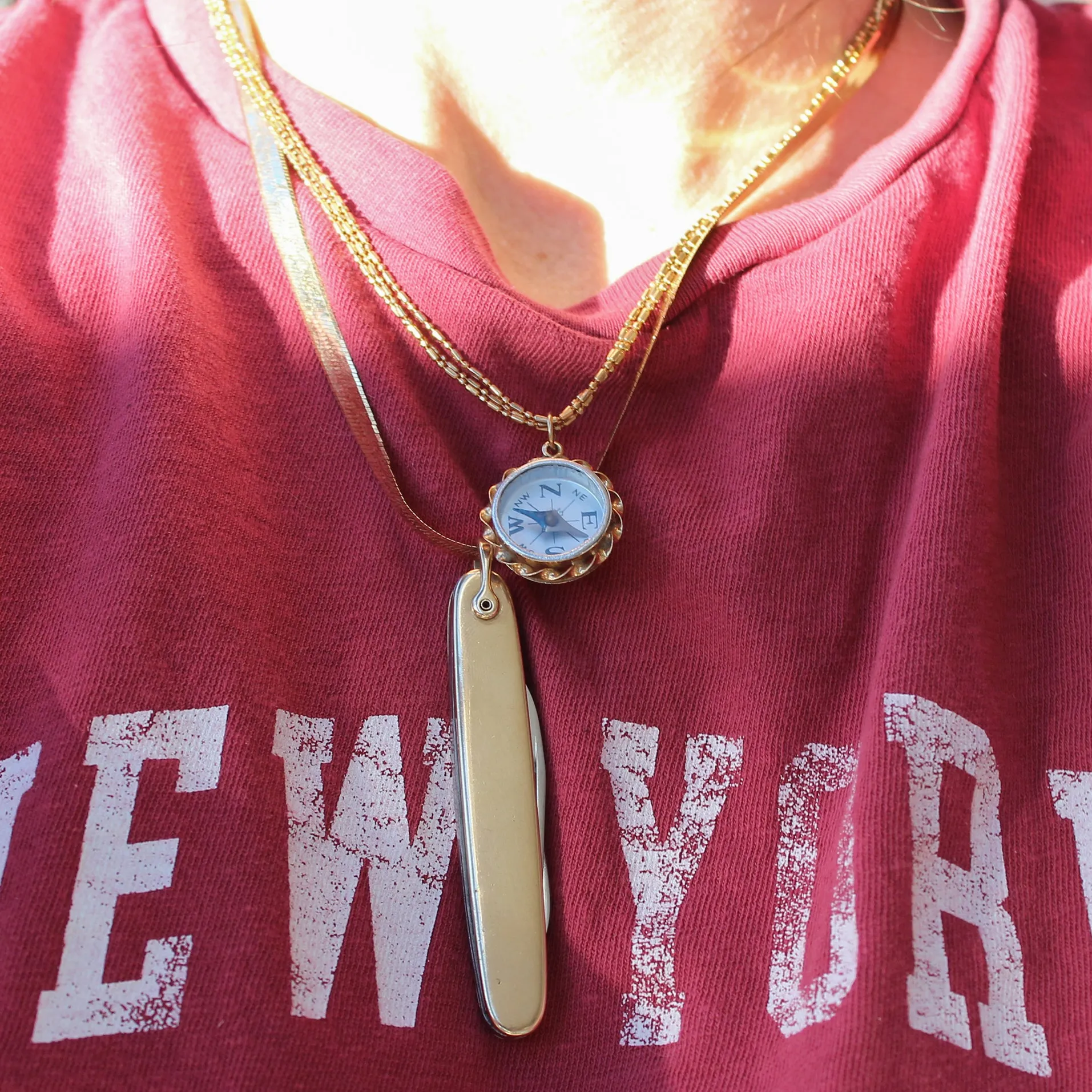 14k Gold Stainless Steel Pocket Knife Pendant