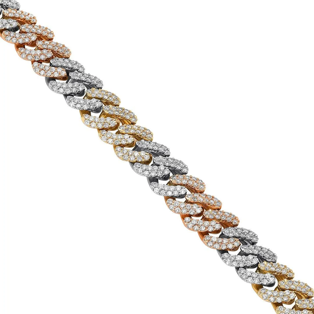 14K Tri-Color Gold Diamond Miami Cuban Chain 13 mm 30.55 Ctw