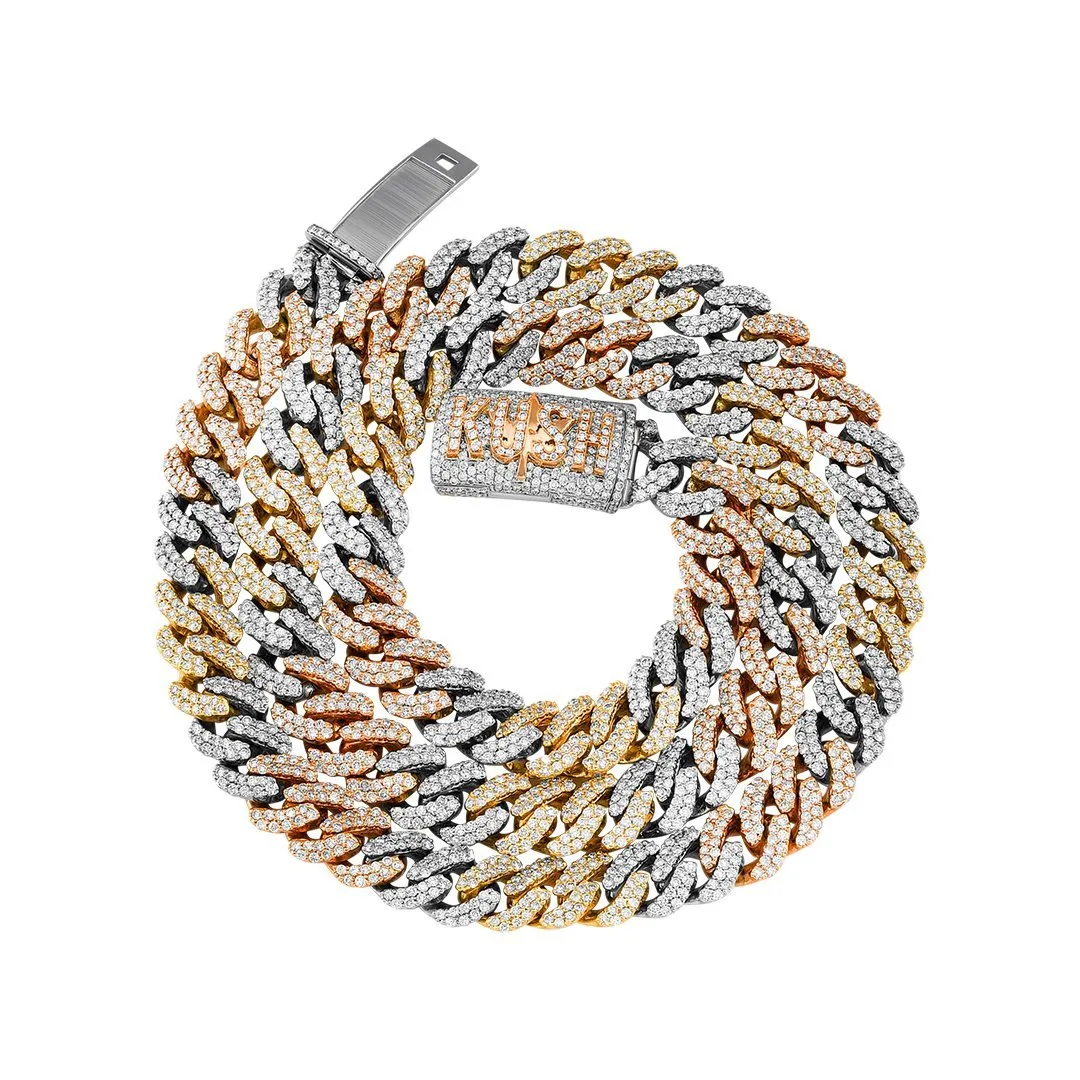 14K Tri-Color Gold Diamond Miami Cuban Chain 13 mm 30.55 Ctw
