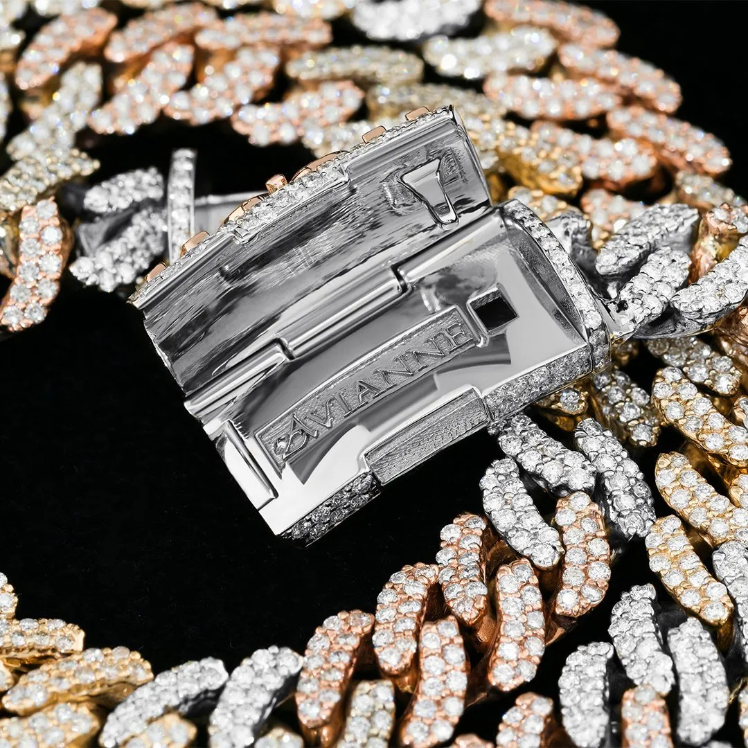 14K Tri-Color Gold Diamond Miami Cuban Chain 13 mm 30.55 Ctw