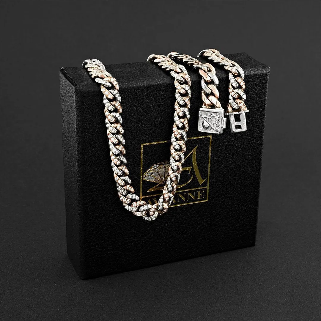 14k Two Tone Gold Diamond Cuban Chain 9 mm 15 Ctw