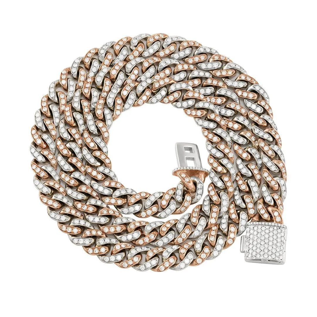 14k Two Tone Gold Diamond Cuban Chain 9 mm 15 Ctw