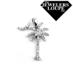 14K White Gold .15ctw Diamond Palmetto Tree and Moon Pendant (95661)