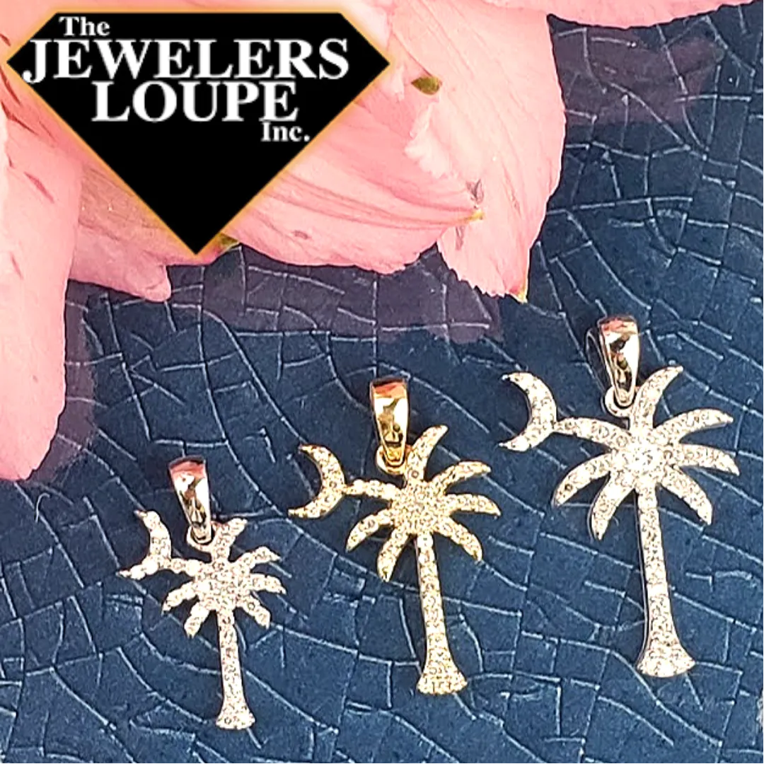 14K White Gold .15ctw Diamond Palmetto Tree and Moon Pendant (95661)