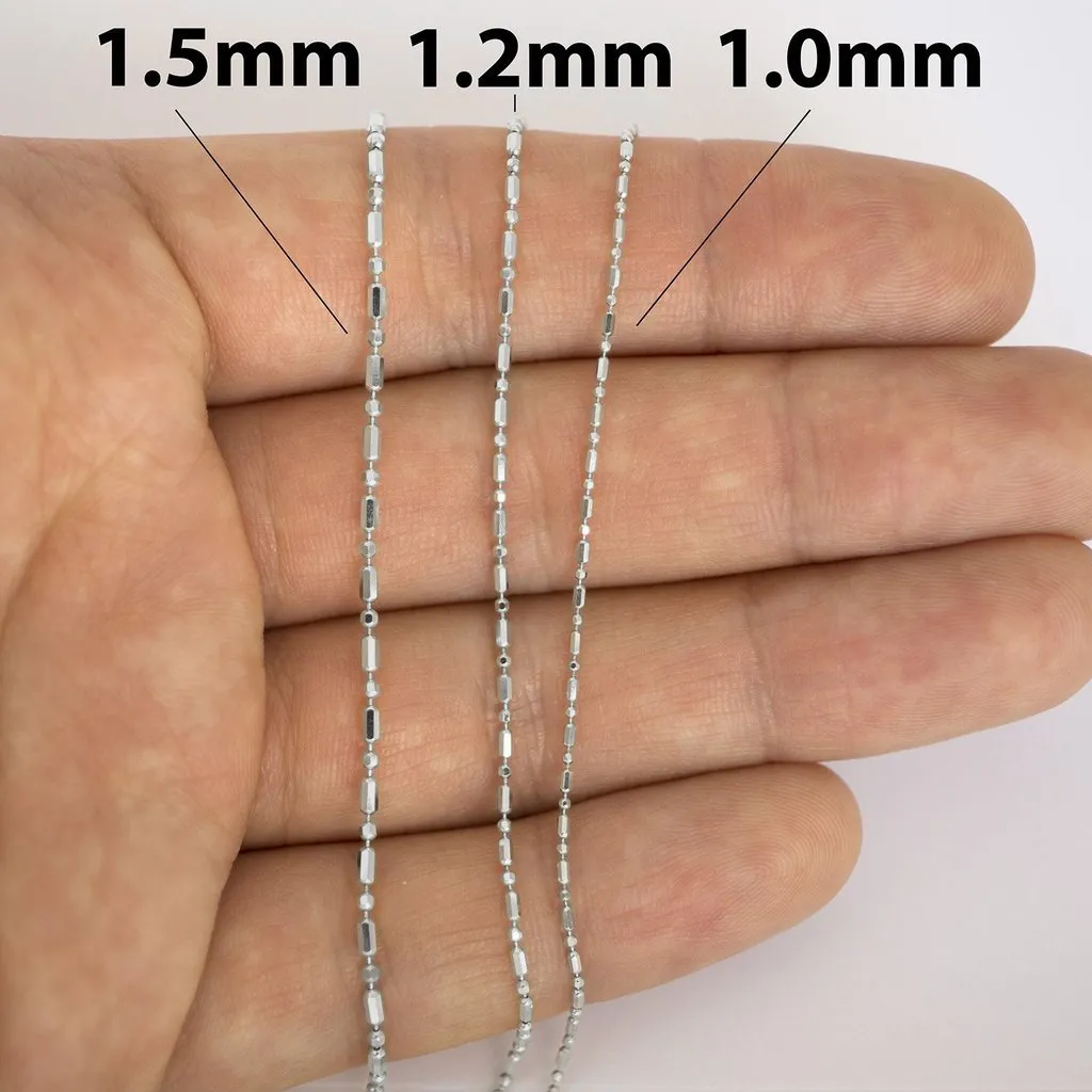 14K White Gold 1.5mm Bar and Ball Bead Chain