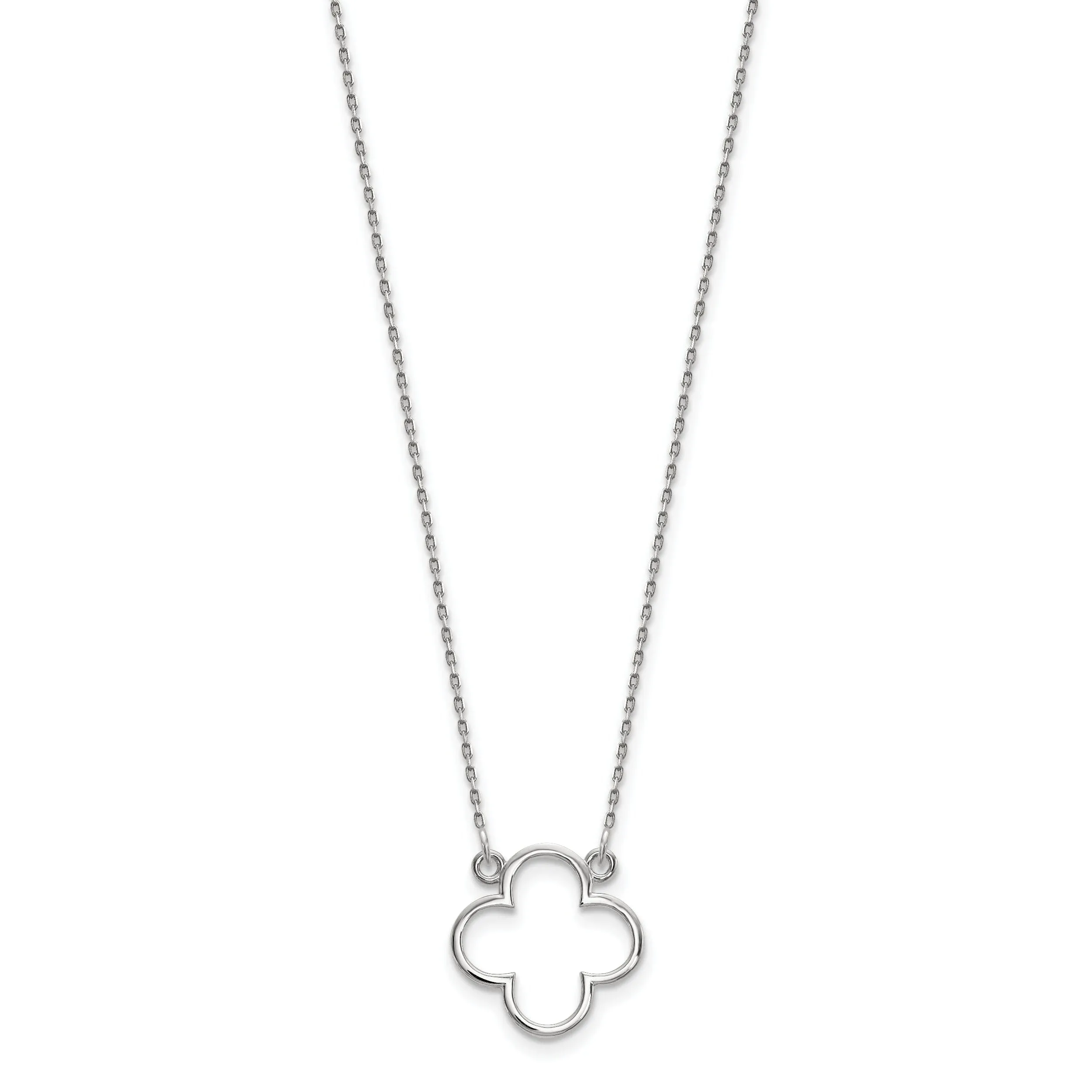 14k White Gold Polished Diamond Cut Finish Quatrefoil Pendant Design in a 18-Inch Cable Chain Necklace Set