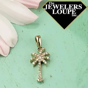 14K Yellow Gold .13ctw Diamond Palmetto Tree Pendant (93791)