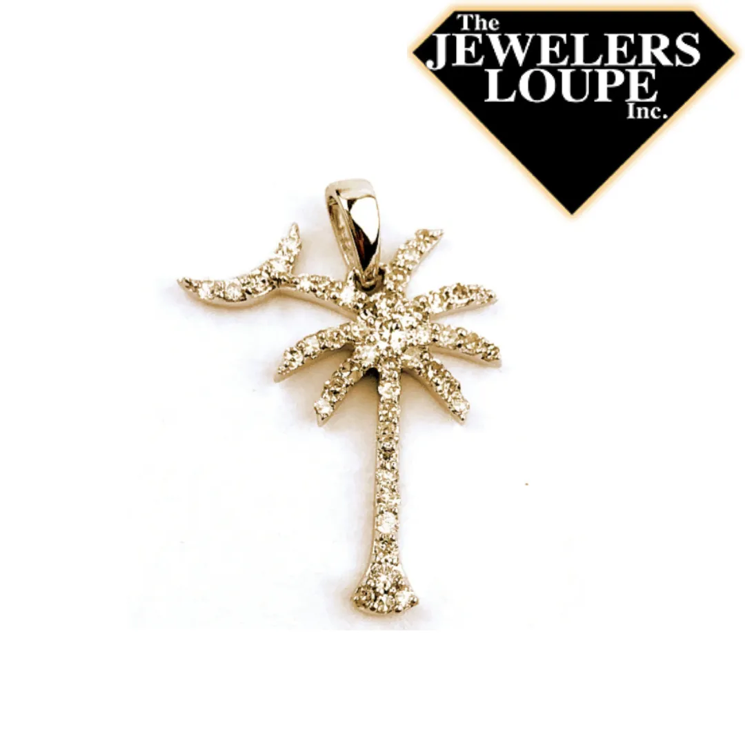 14K Yellow Gold .16ctw Diamond Palmetto Tree and Moon Pendant (97547)