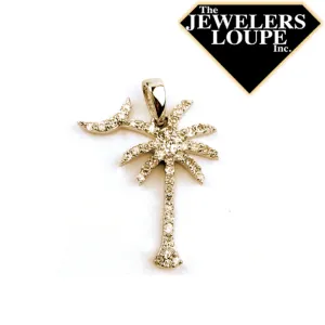 14K Yellow Gold .24ctw Diamond Palmetto Tree and Moon Pendant (97548)