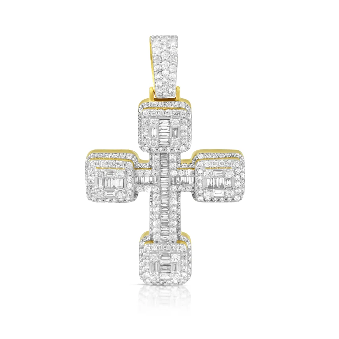 14k Yellow Gold Diamond Baguette Cross 5.65 Ctw