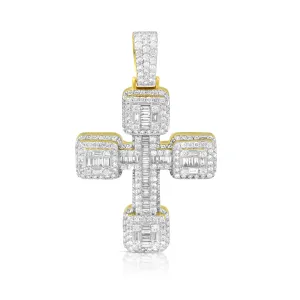 14k Yellow Gold Diamond Baguette Cross 5.65 Ctw