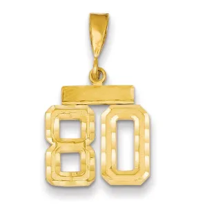 14k Yellow Gold Polished Diamond Cut Finish Small Size Number 80 Charm Pendant