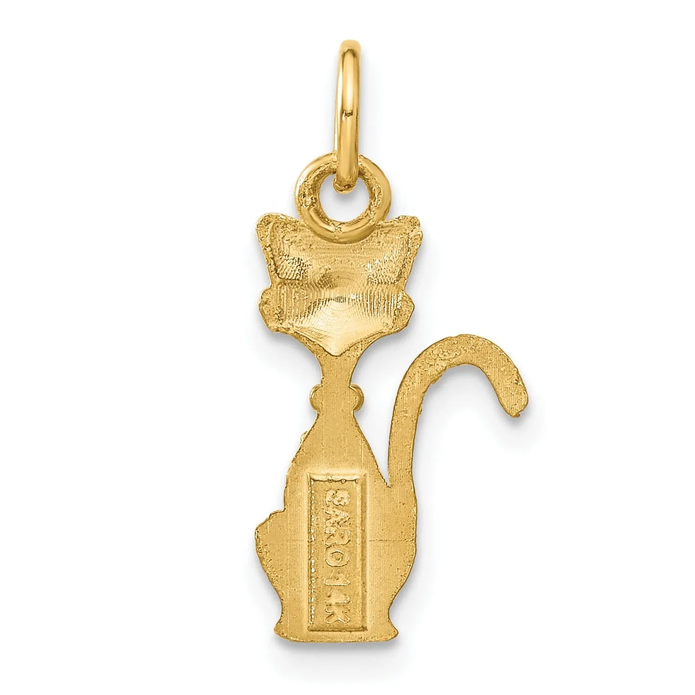 14k Yellow Gold Satin Diamond Cut Finish Tom Cat Sitting Design Charm Pendant