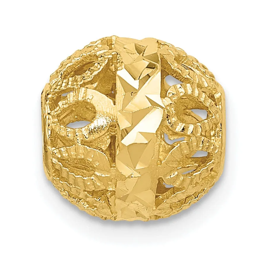 14k Yellow Gold Solid D.C Texture Finish Ball Chain Slide Pendant