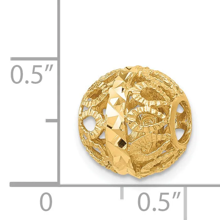 14k Yellow Gold Solid D.C Texture Finish Ball Chain Slide Pendant