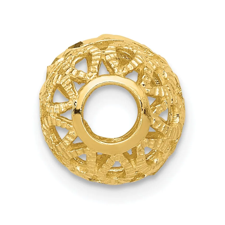 14k Yellow Gold Solid D.C Texture Finish Ball Chain Slide Pendant