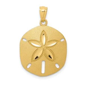 14k Yellow Gold Solid Open Back Diamond Cut Satin Finish Sea Sand Dollar Charm Pendant