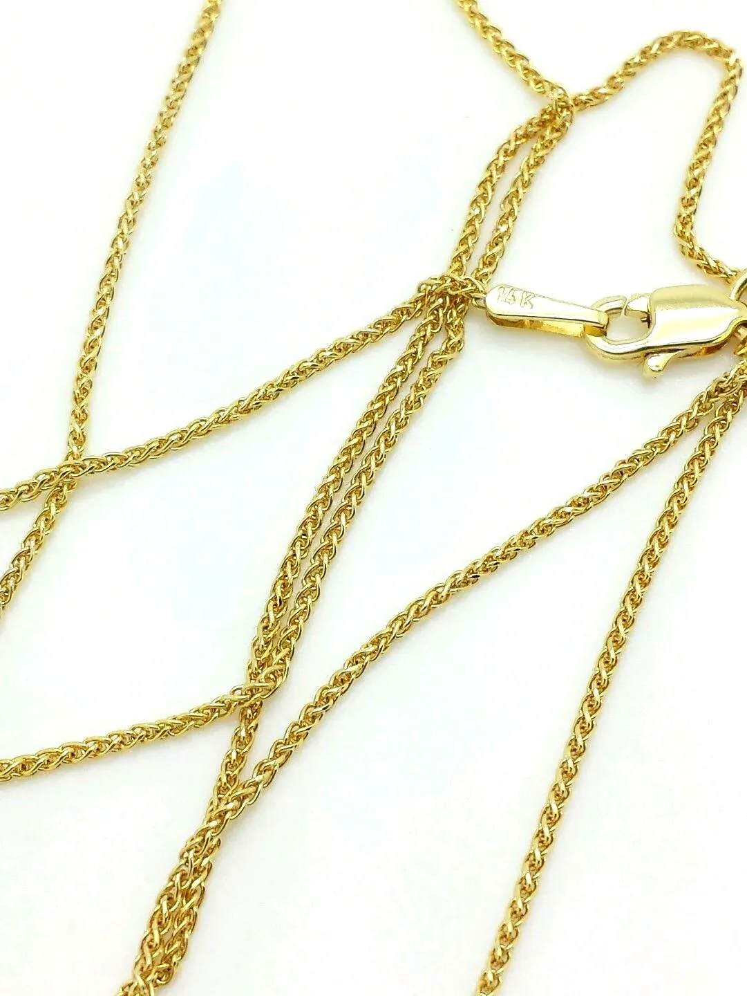 14K Yellow Gold Solid Round Wheat 1mm Diamond Cut Pendant Chain