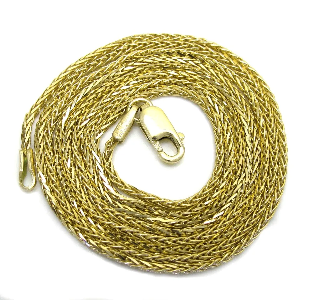 14K Yellow Gold Solid Round Wheat 1mm Diamond Cut Pendant Chain
