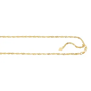 14kt 22 inches Yellow Gold 1.1mm Diamond Cut Adjustable Singapore Chain with Lobster Clasp  Small HEarRingt