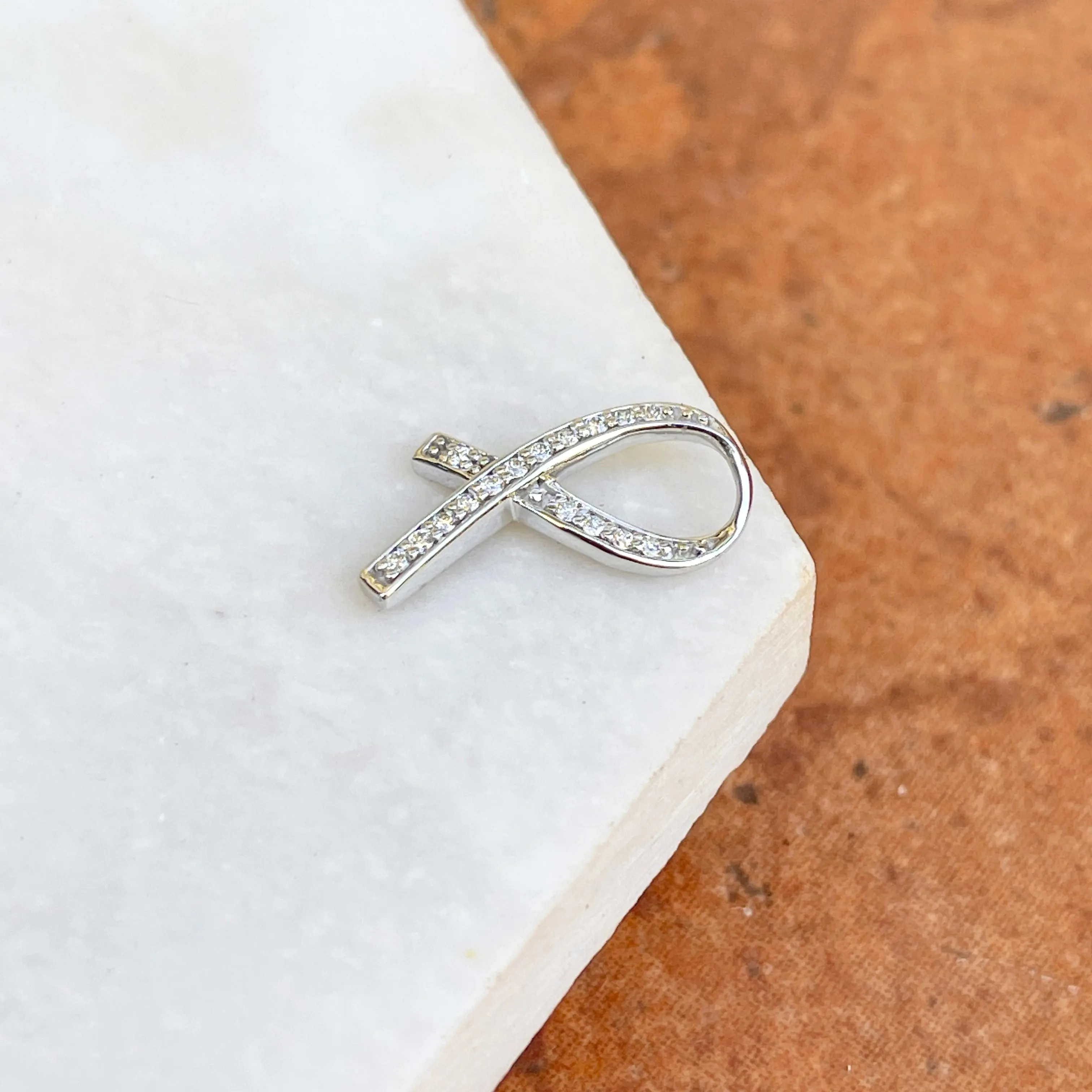 14KT White Gold 1/8 CT Diamond Cancer Awareness Ribbon Pendant Slide