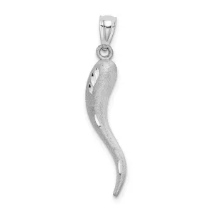 14KT White Gold Diamond-Cut "Cornicello" Italian Horn Pendant 30mm