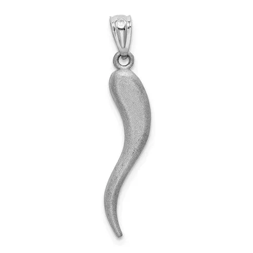 14KT White Gold Diamond-Cut "Cornicello" Italian Horn Pendant 30mm