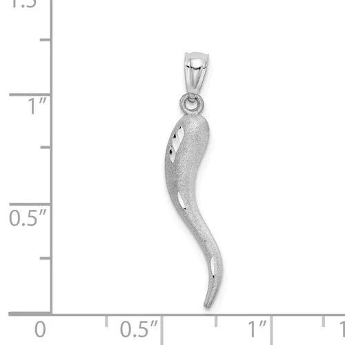 14KT White Gold Diamond-Cut "Cornicello" Italian Horn Pendant 30mm