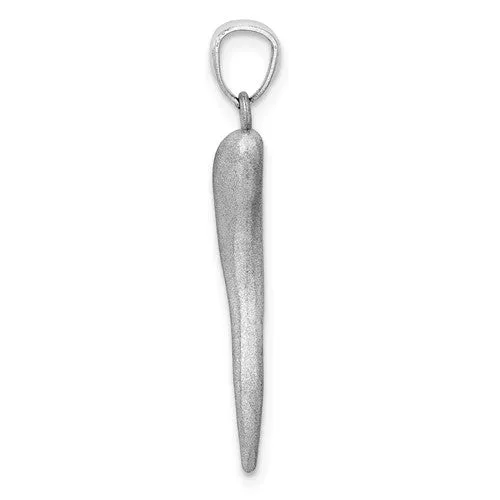 14KT White Gold Diamond-Cut "Cornicello" Italian Horn Pendant 30mm