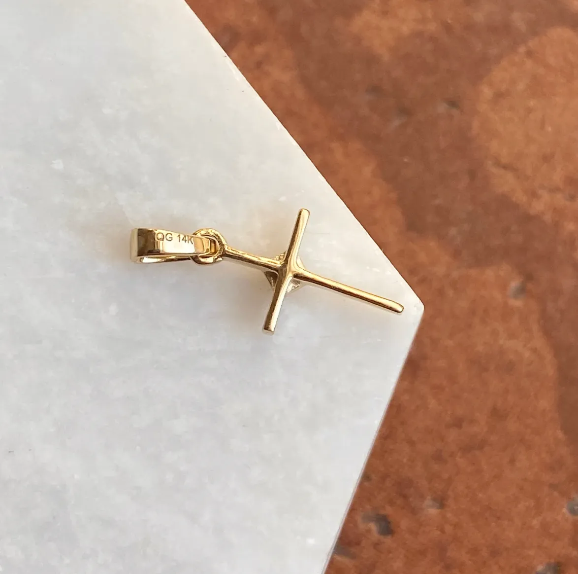 14KT Yellow Gold .01 CT Diamond Thin Cross Pendant Charm