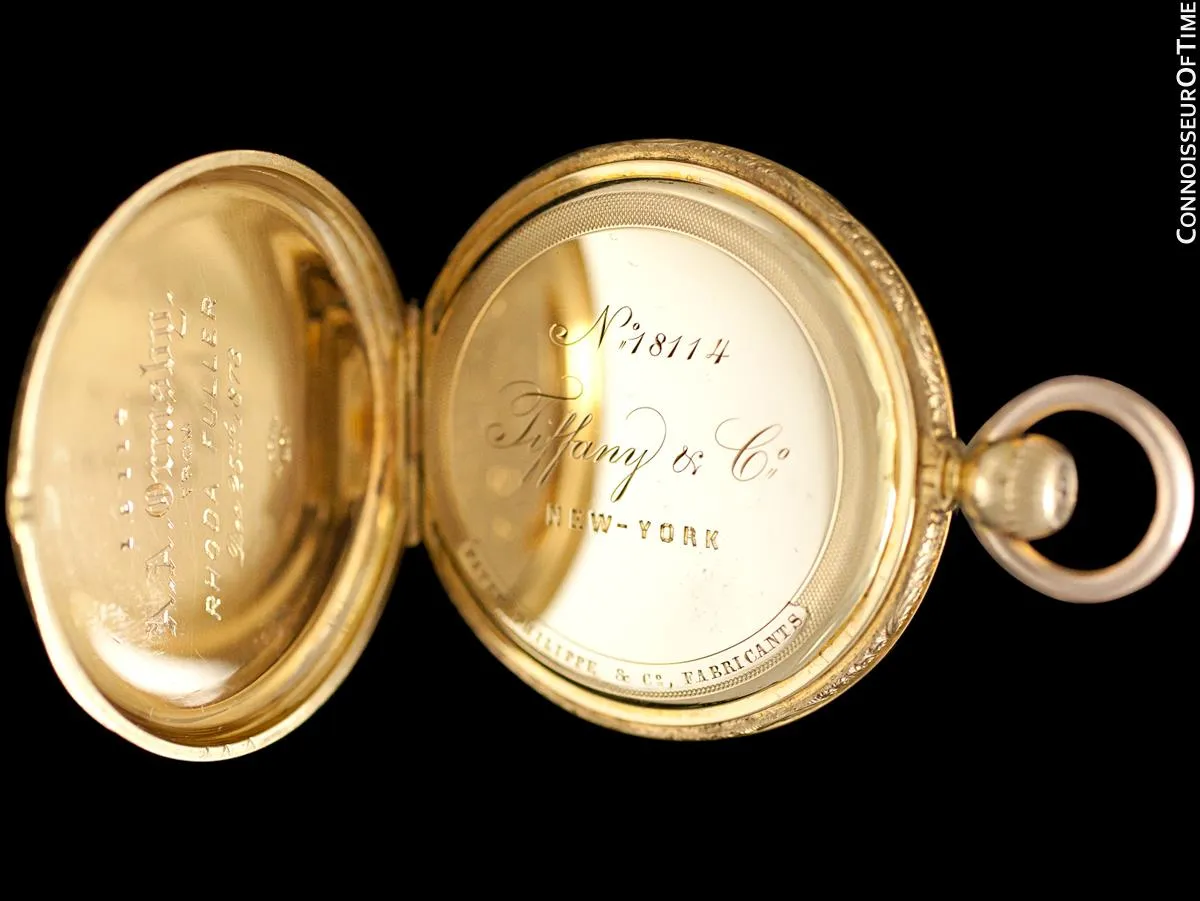 1873 Patek Philippe for Tiffany & Co. Antique Mens Midsize 38mm Hunter Case Pocket Watch - 18K Gold
