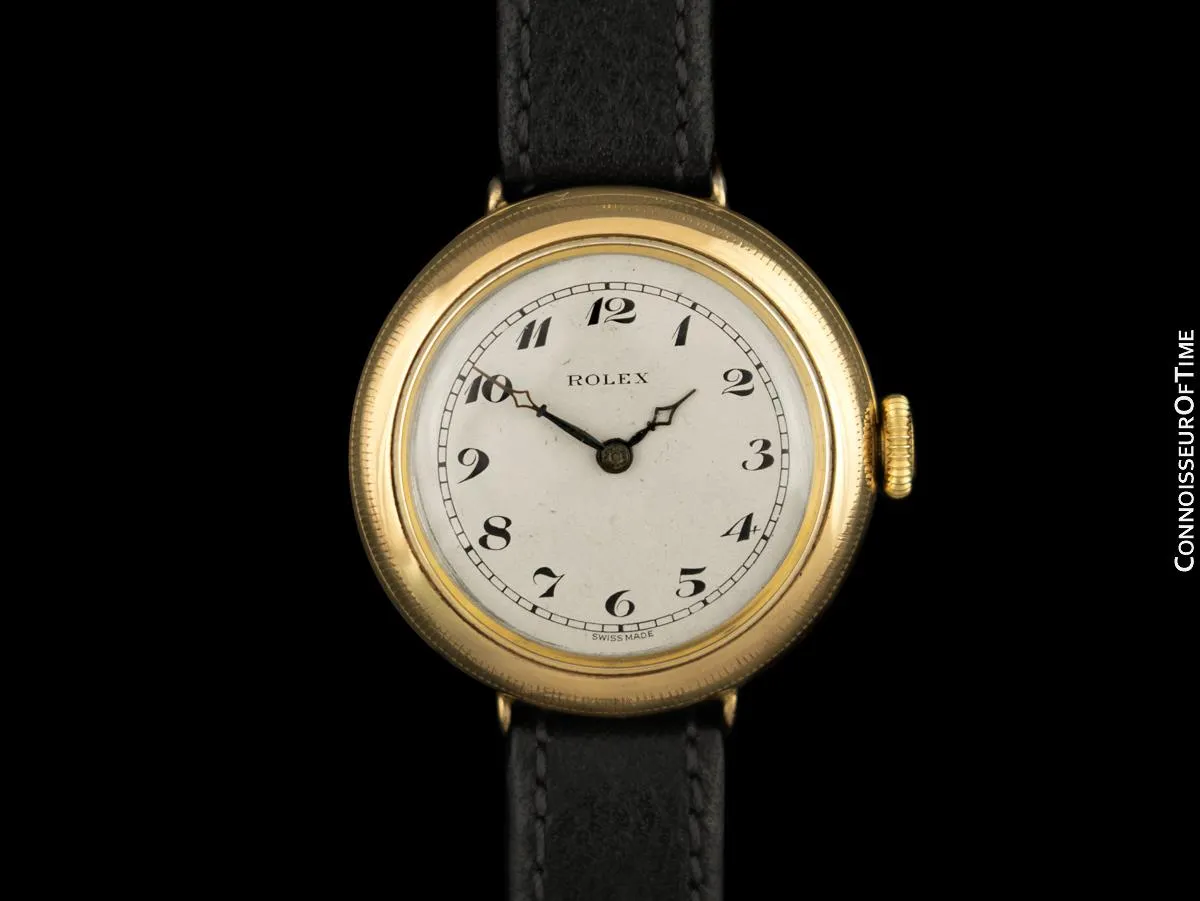 1918 Rolex Semi-Hermetic Pre-Oyster Vintage Mens 9K Gold Watch - Very Rare