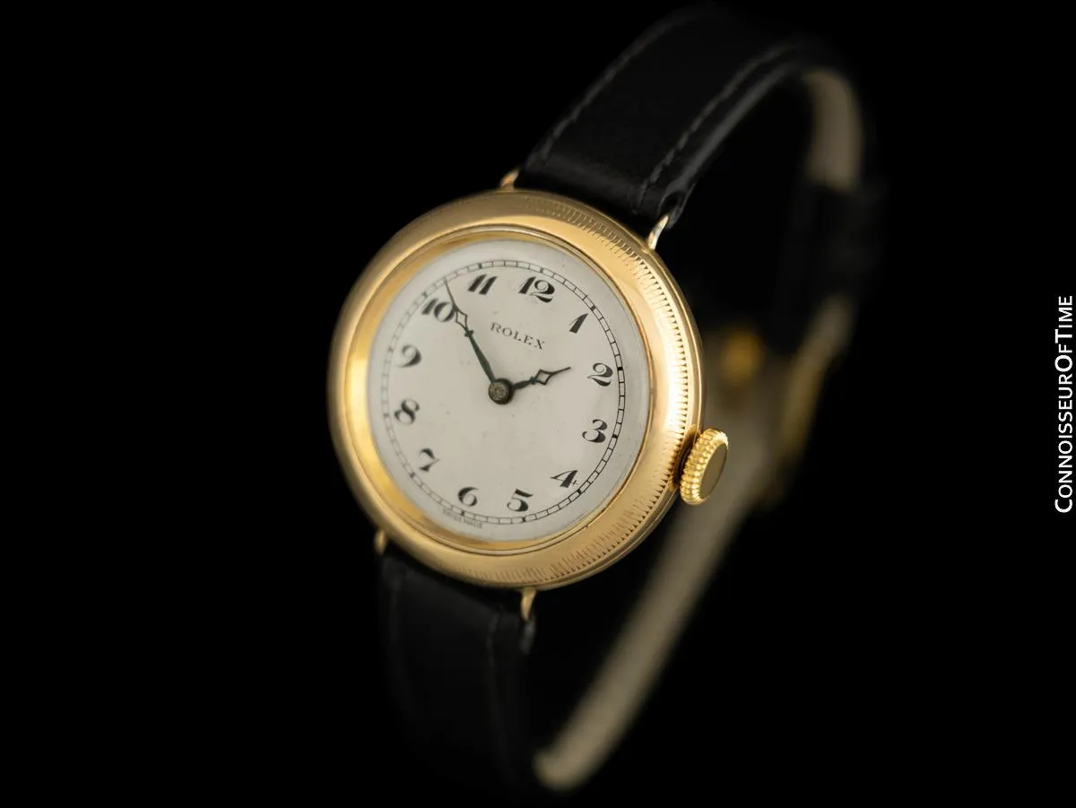 1918 Rolex Semi-Hermetic Pre-Oyster Vintage Mens 9K Gold Watch - Very Rare