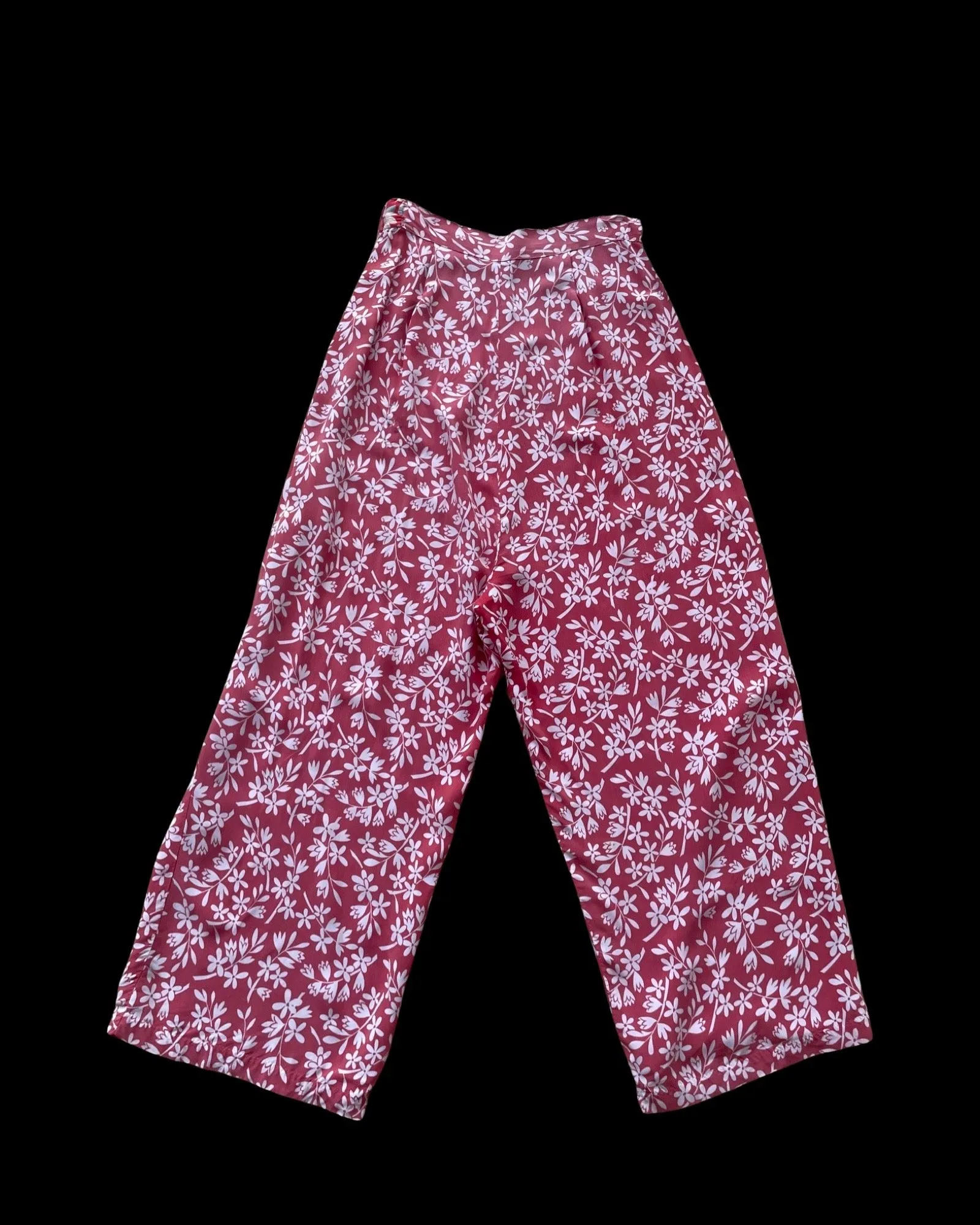 1940s Cold Rayon Floral Wide Leg Cropped Side Button Pants