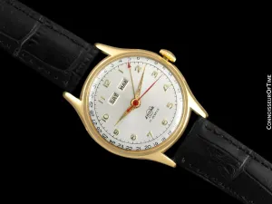 1950's Enicar Vintage Mens  Watch, Day Date Calendar, Gold Plated & Stainless Steel