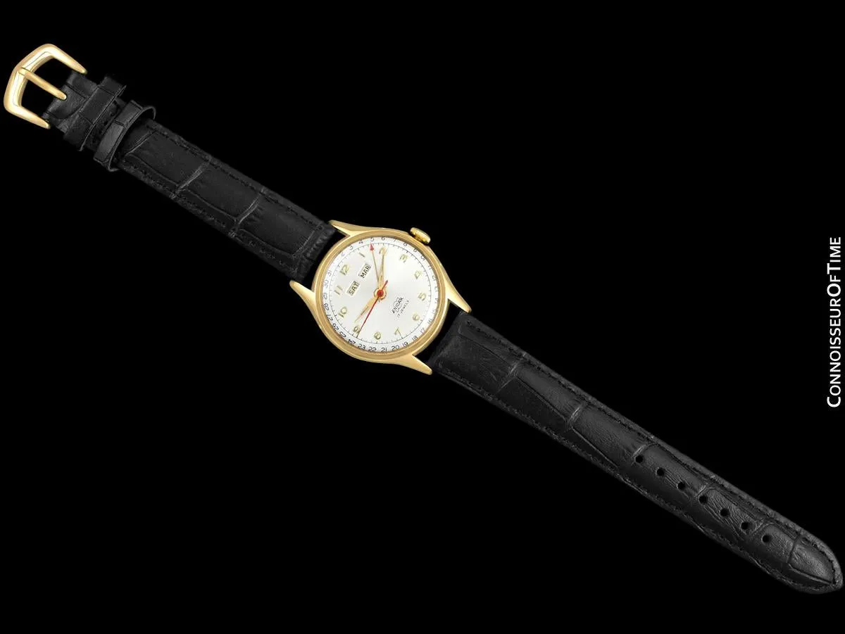 1950's Enicar Vintage Mens  Watch, Day Date Calendar, Gold Plated & Stainless Steel