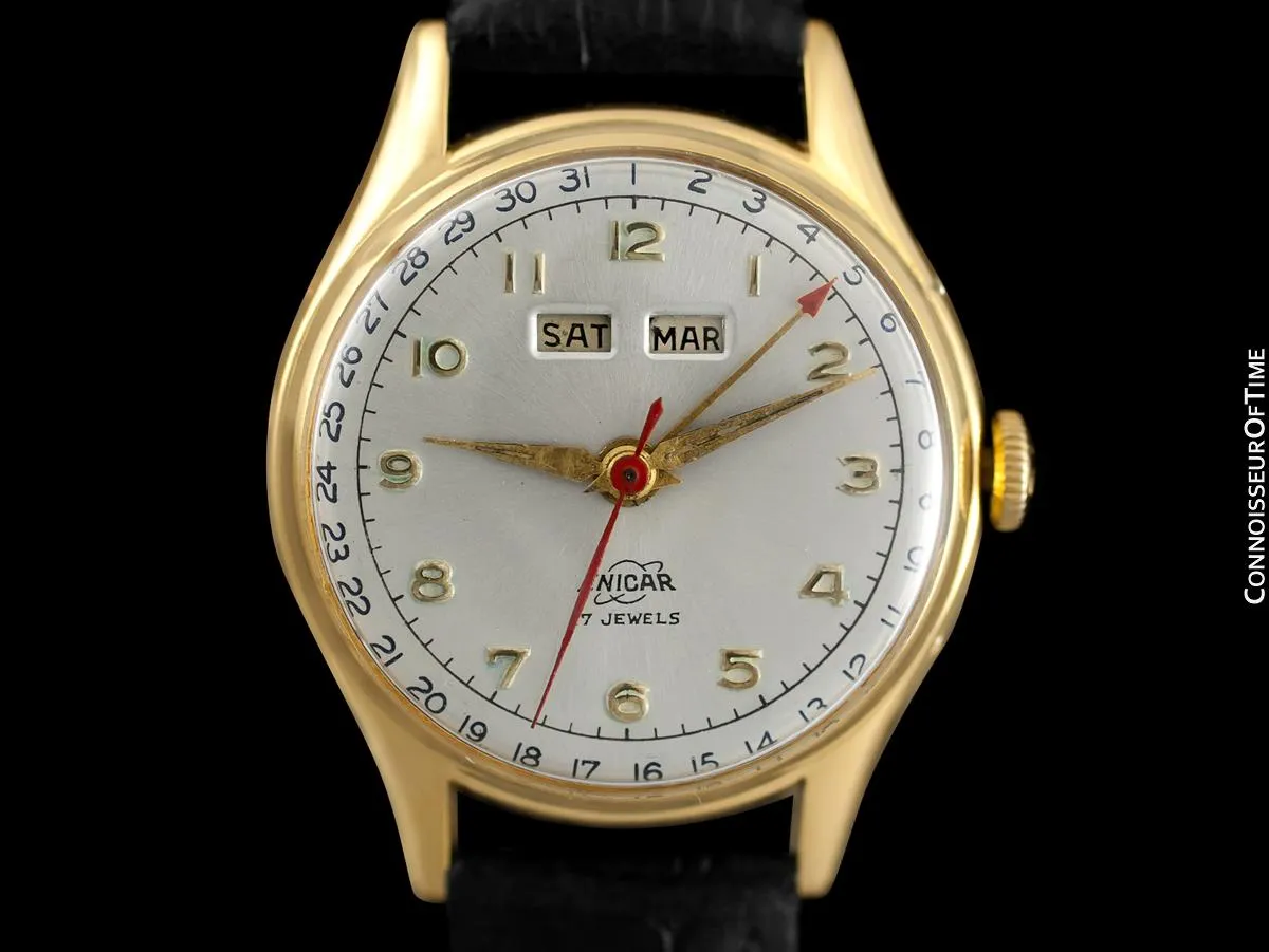 1950's Enicar Vintage Mens  Watch, Day Date Calendar, Gold Plated & Stainless Steel