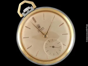 1960 Rolex Precision Vintage Antique Mens Pocket Watch, 45mm - Stainless Steel & 18K Gold