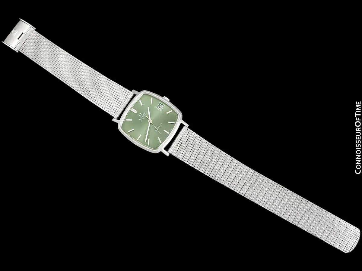 1974 Omega Geneve Vintage Mens Midsize Watch with Emerald / Money Green Dial - Stainless Steel