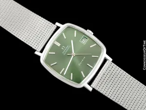 1974 Omega Geneve Vintage Mens Midsize Watch with Emerald / Money Green Dial - Stainless Steel