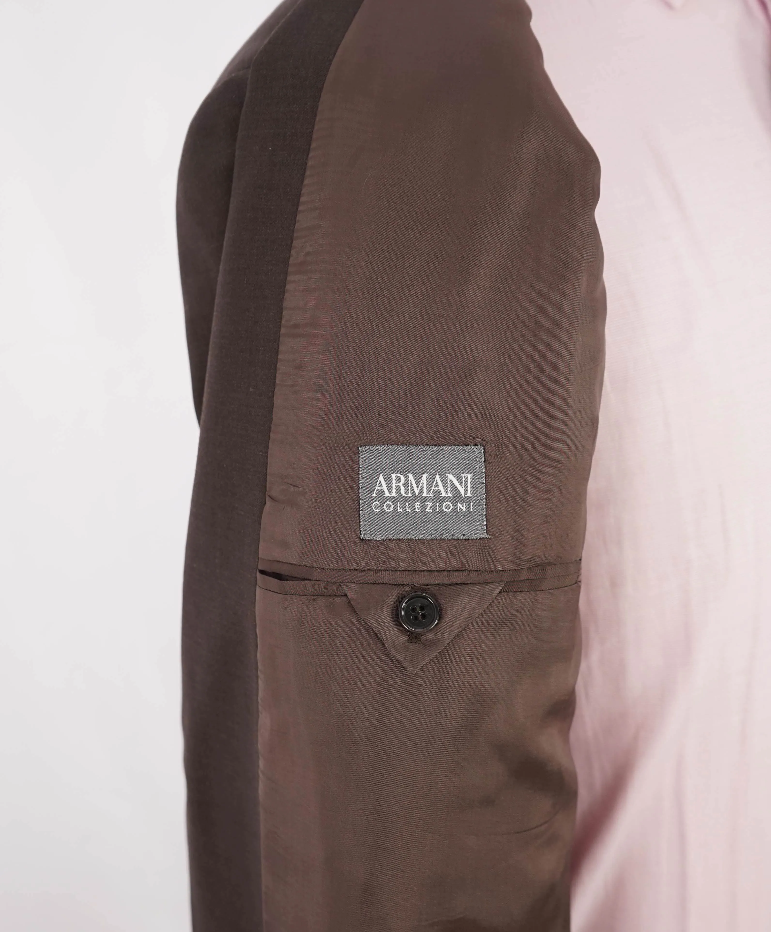 $2,000 ARMANI COLLEZIONI -  Solid Brown Elastane Performance Notch Lapel Suit - 44L