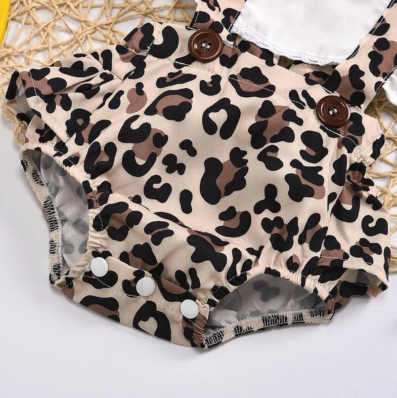 2Pcs Baby Clothes Girl Ruched Leopard Print Sleeveless Baby Rompers Jumpsuit Headband Summer Casual Baby Clothes Outfits