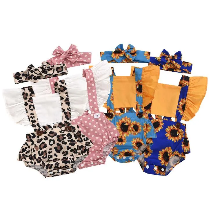 2Pcs Baby Clothes Girl Ruched Leopard Print Sleeveless Baby Rompers Jumpsuit Headband Summer Casual Baby Clothes Outfits