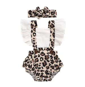 2Pcs Baby Clothes Girl Ruched Leopard Print Sleeveless Baby Rompers Jumpsuit Headband Summer Casual Baby Clothes Outfits