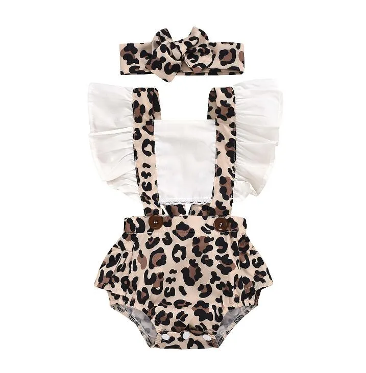 2Pcs Baby Clothes Girl Ruched Leopard Print Sleeveless Baby Rompers Jumpsuit Headband Summer Casual Baby Clothes Outfits
