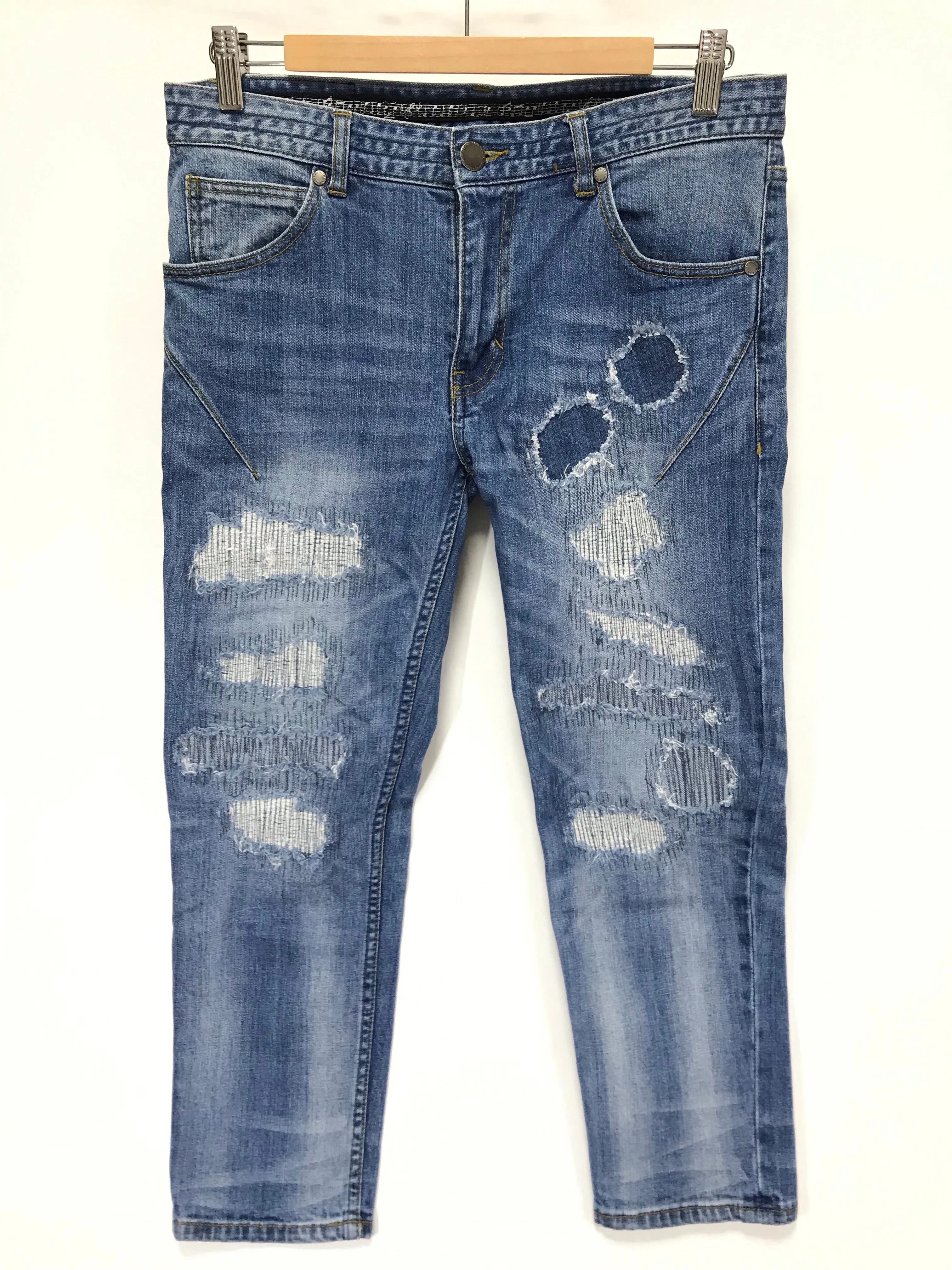 [32] Number Nine x Nano Universe Cropped Damaged Denim Jeans Indigo
